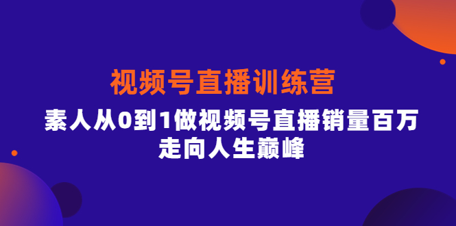 视频号直播训练营，素人从0到1做视频号直播销量百万，走向人生巅峰-选优云网创