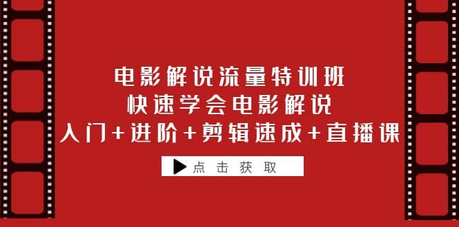 电影解说流量特训班：快速学会电影解说，入门+进阶+剪辑速成+直播课-选优云网创