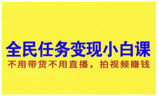 抖音全民任务变现小白课，不用带货不用直播，拍视频就能赚钱-选优云网创