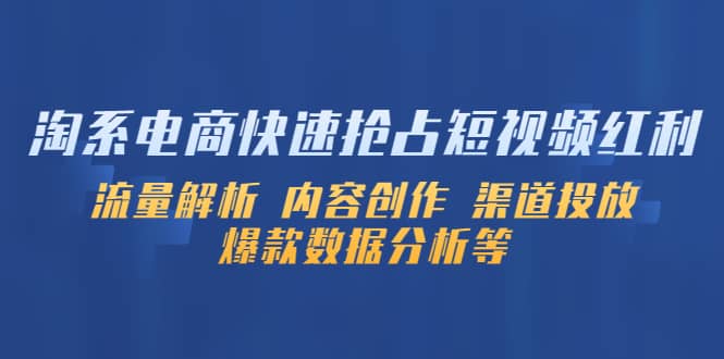 淘系电商快速抢占短视频红利：流量解析 内容创作 渠道投放 爆款数据分析等-选优云网创