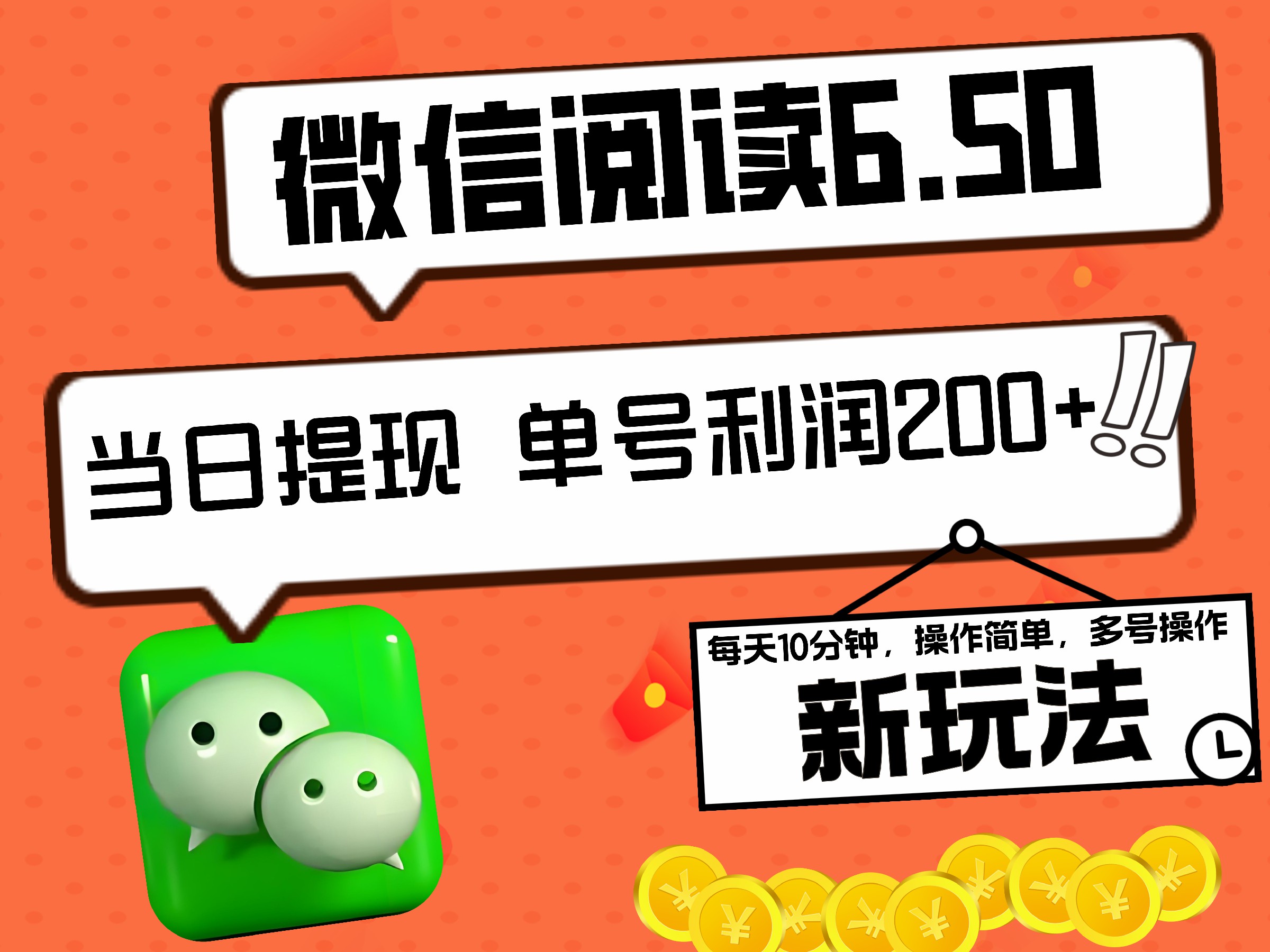 2024最新微信阅读6.50新玩法，5-10分钟 日利润200+，0成本当日提现，可矩阵多号操作-选优云网创