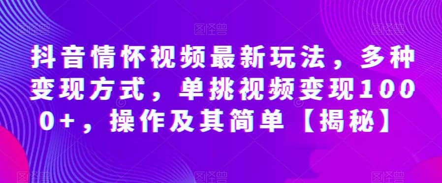 抖音情怀视频最新玩法，多种变现方式，单挑视频变现1000+，操作及其简单【揭秘】-选优云网创