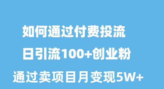 如何通过付费投流日引流100+创业粉月变现5W+-选优云网创