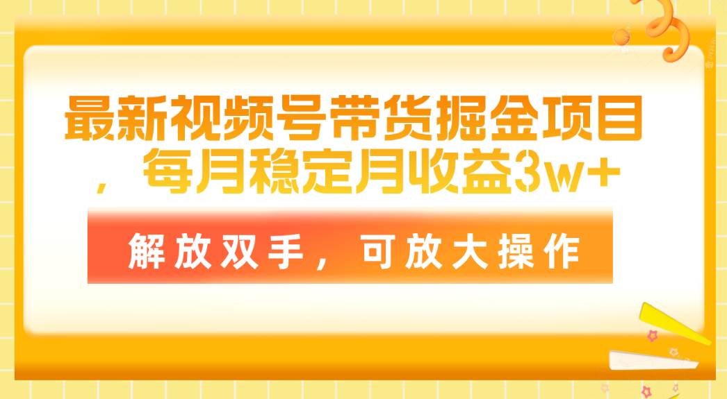 最新视频号带货掘金项目，每月稳定月收益3w+，解放双手，可放大操作-选优云网创