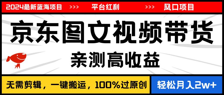 2024最新蓝海项目，逛逛京东图文视频带货，无需剪辑，月入20000+-选优云网创