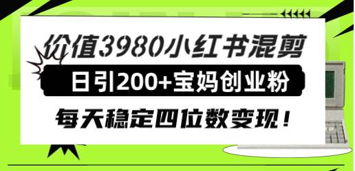 价值3980小红书混剪日引200+宝妈创业粉，每天稳定四位数变现！-选优云网创