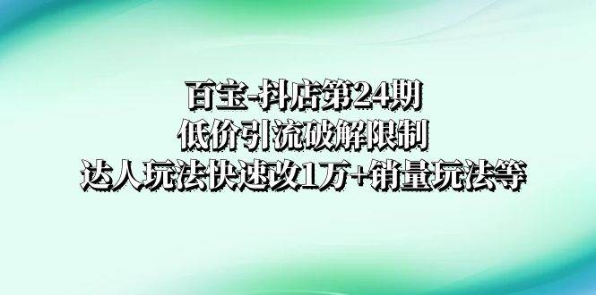 百宝-抖店第24期：低价引流破解限制，达人玩法快速改1万+销量玩法等-选优云网创