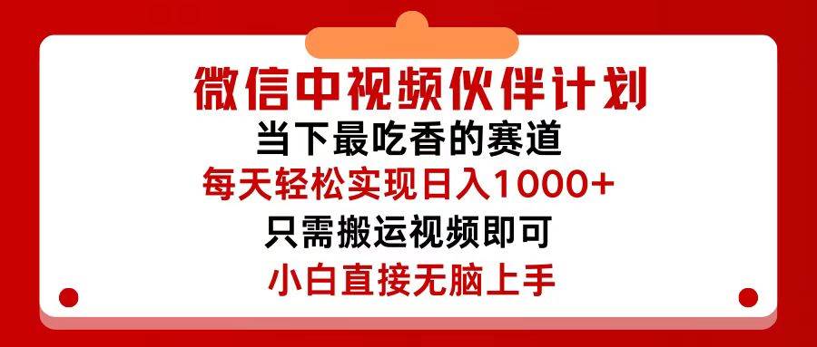 微信中视频伙伴计划，仅靠搬运就能轻松实现日入500+，关键操作还简单，…-选优云网创