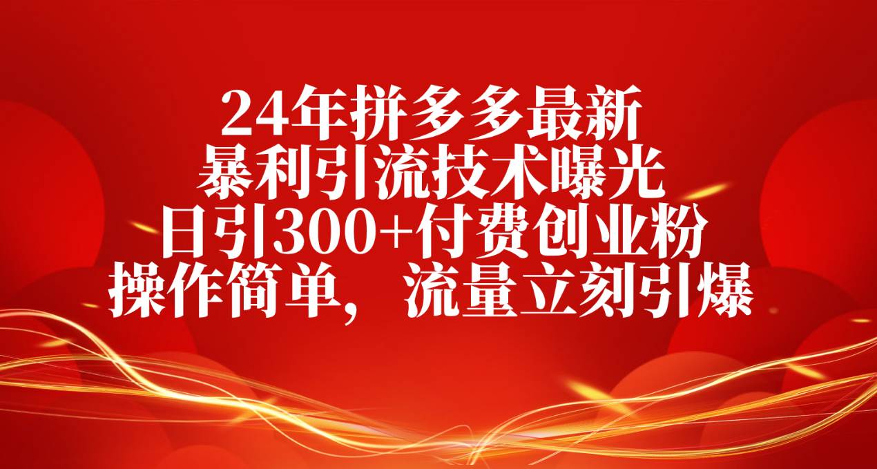 24年拼多多最新暴利引流技术曝光，日引300+付费创业粉，操作简单，流量…-选优云网创