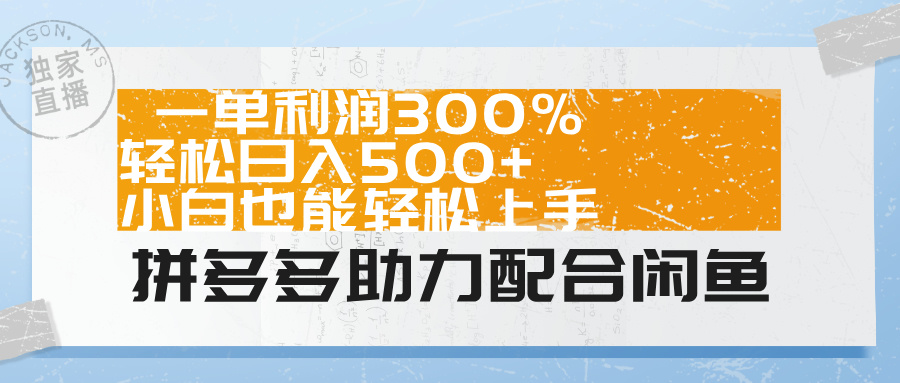 拼多多助力配合闲鱼 一单利润300% 轻松日入500+ 小白也能轻松上手！-选优云网创