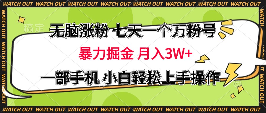 无脑涨粉 七天一个万粉号 暴力掘金 月入三万+，一部手机小白轻松上手操作-选优云网创