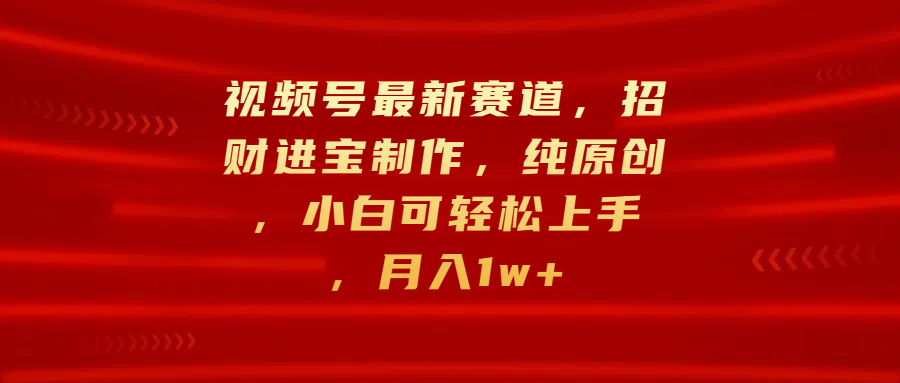 视频号最新赛道，招财进宝制作，纯原创，小白可轻松上手，月入1w+-选优云网创