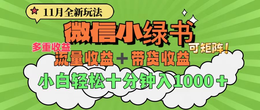 11月小绿书全新玩法，公众号流量主+小绿书带货双重变现，小白十分钟无脑日入1000+-选优云网创