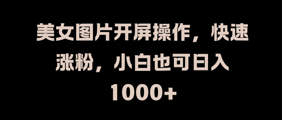 美女图片开屏操作，快速涨粉，小白也可日入1000+-选优云网创