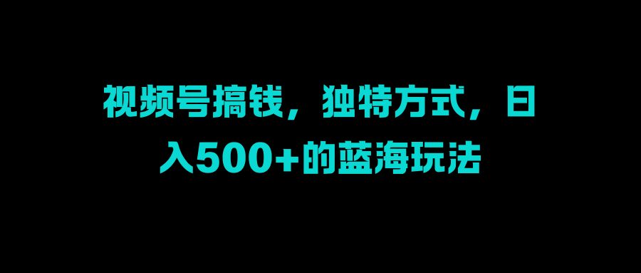 视频号搞钱，独特方式，日入500+的蓝海玩法-选优云网创