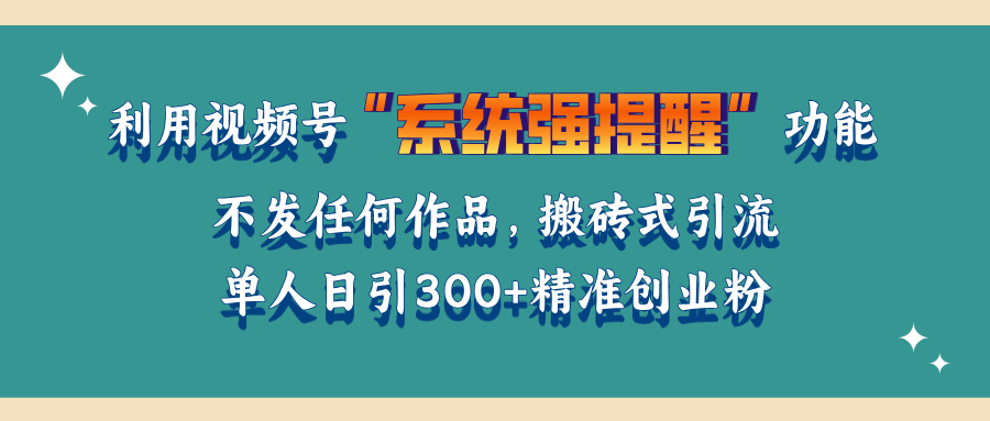 利用视频号“系统强提醒”功能，引流精准创业粉，无需发布任何作品，单人日引流300+精准创业粉-选优云网创